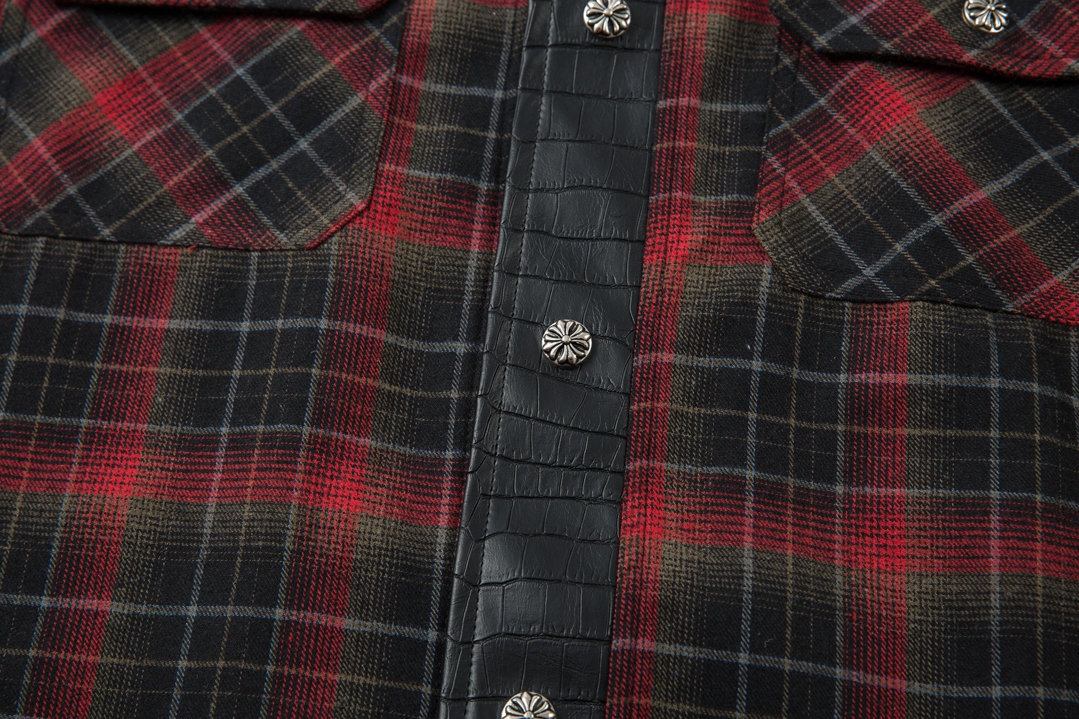 Plaid Flannel Shirt Jacket with Faux-Leather Collar & Placket