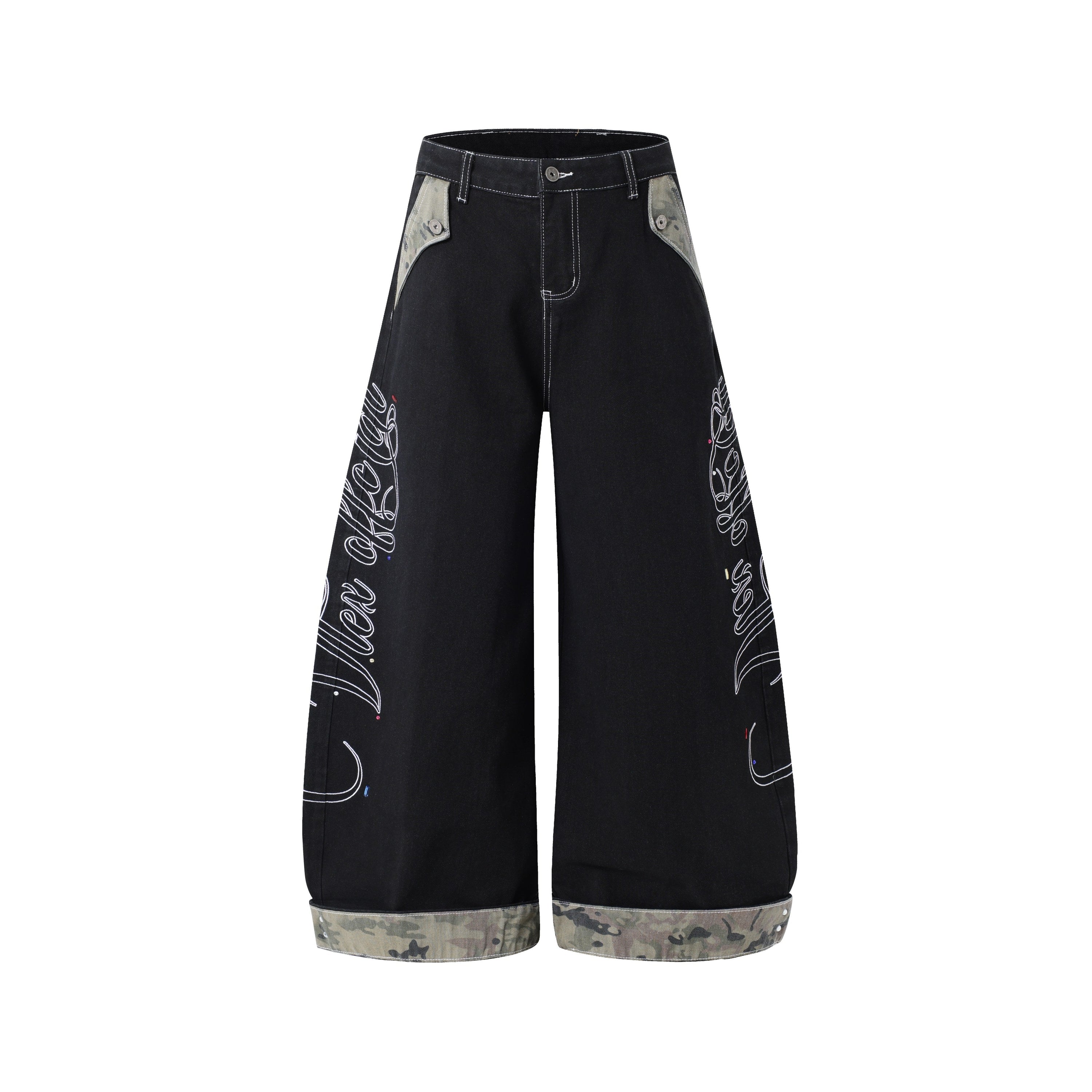 Omirad Camo Trim Wide-Leg Jeans | Y2K Baggy Denim