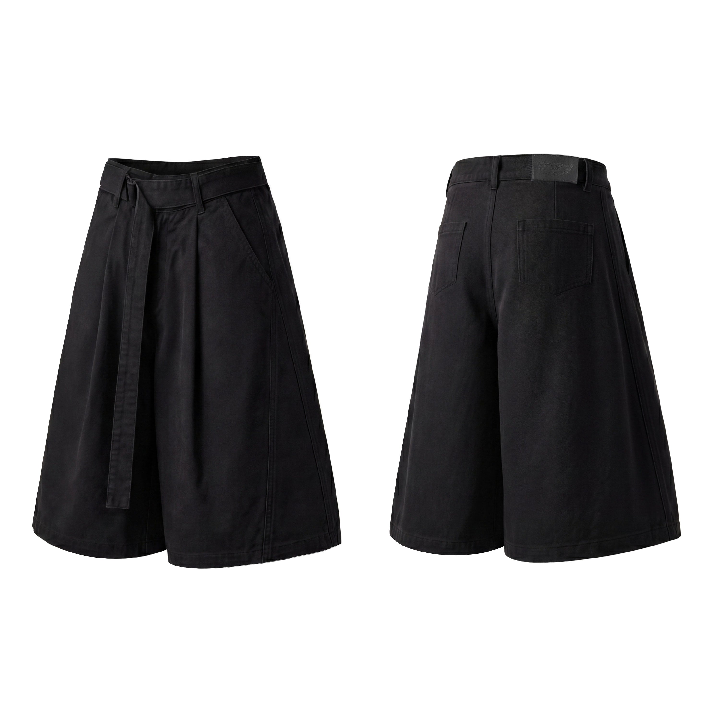 Omirad Belted Wide-Leg Pleated Shorts | Vintage Washed Cotton