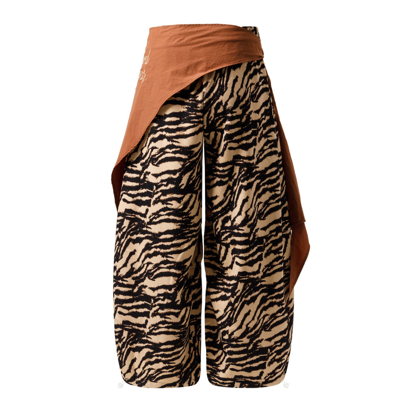Zebra Print Wide-Leg Pants with Asymmetric Wrap Panel