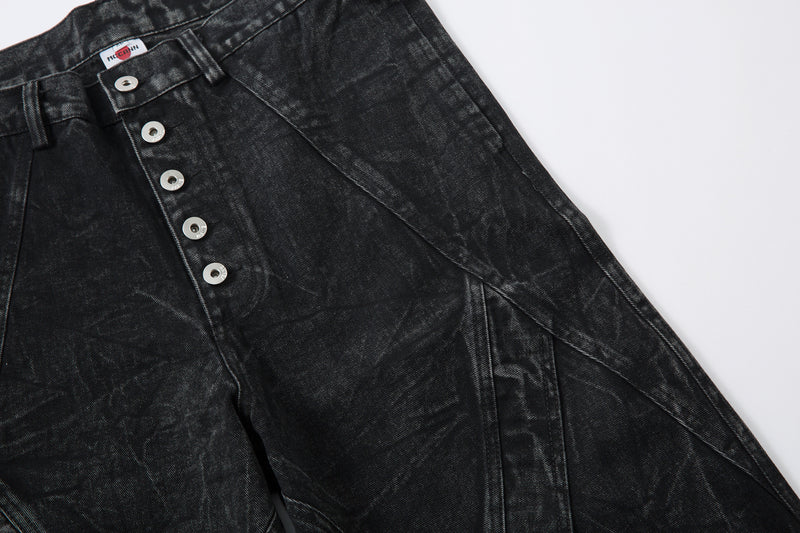 Crinkle-Wash Multi-Panel Wide-Leg Jeans | Oversized Denim