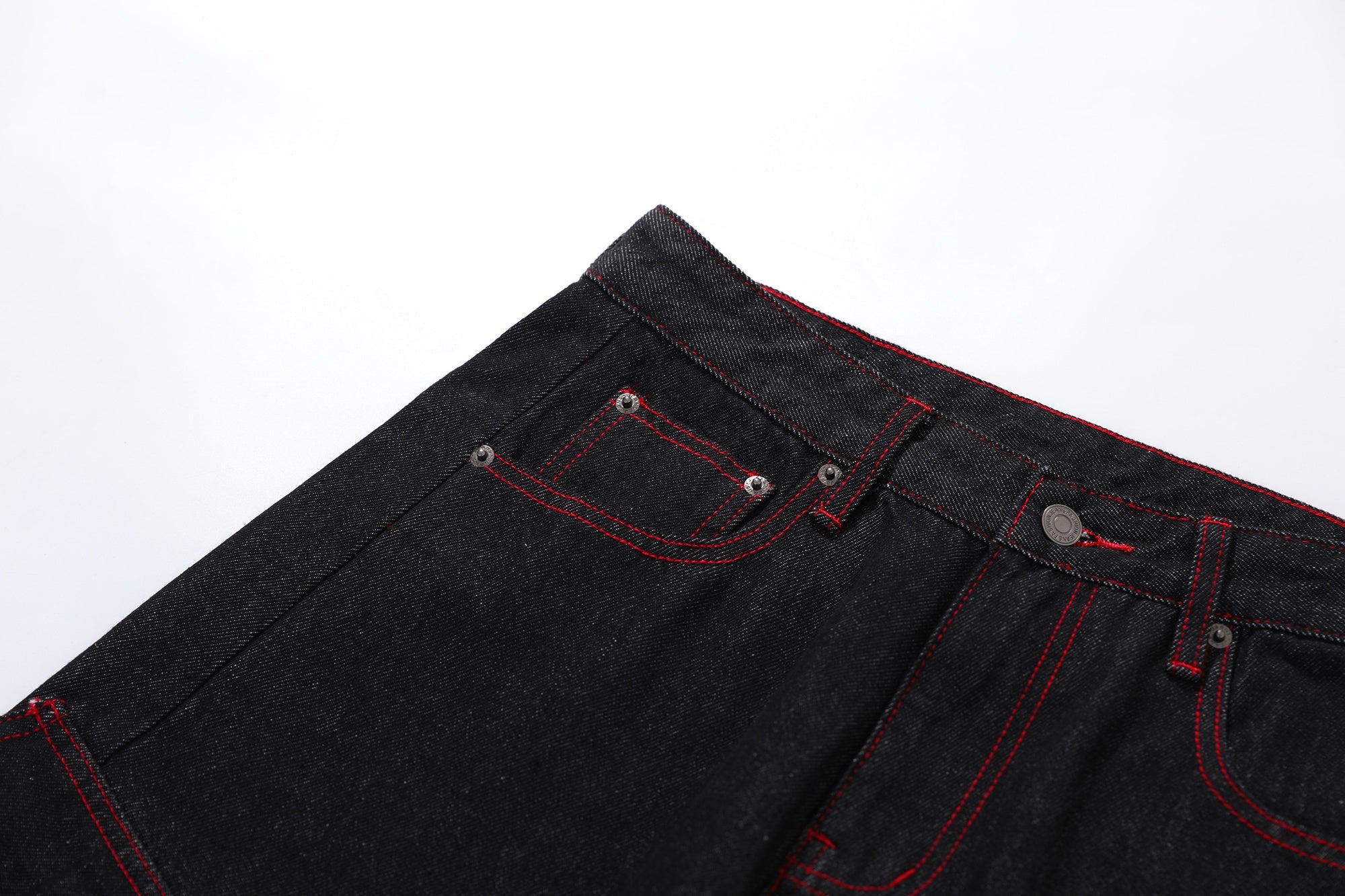 Omirad Red-Stitch Curved Cargo Denim Pants | Wide Leg