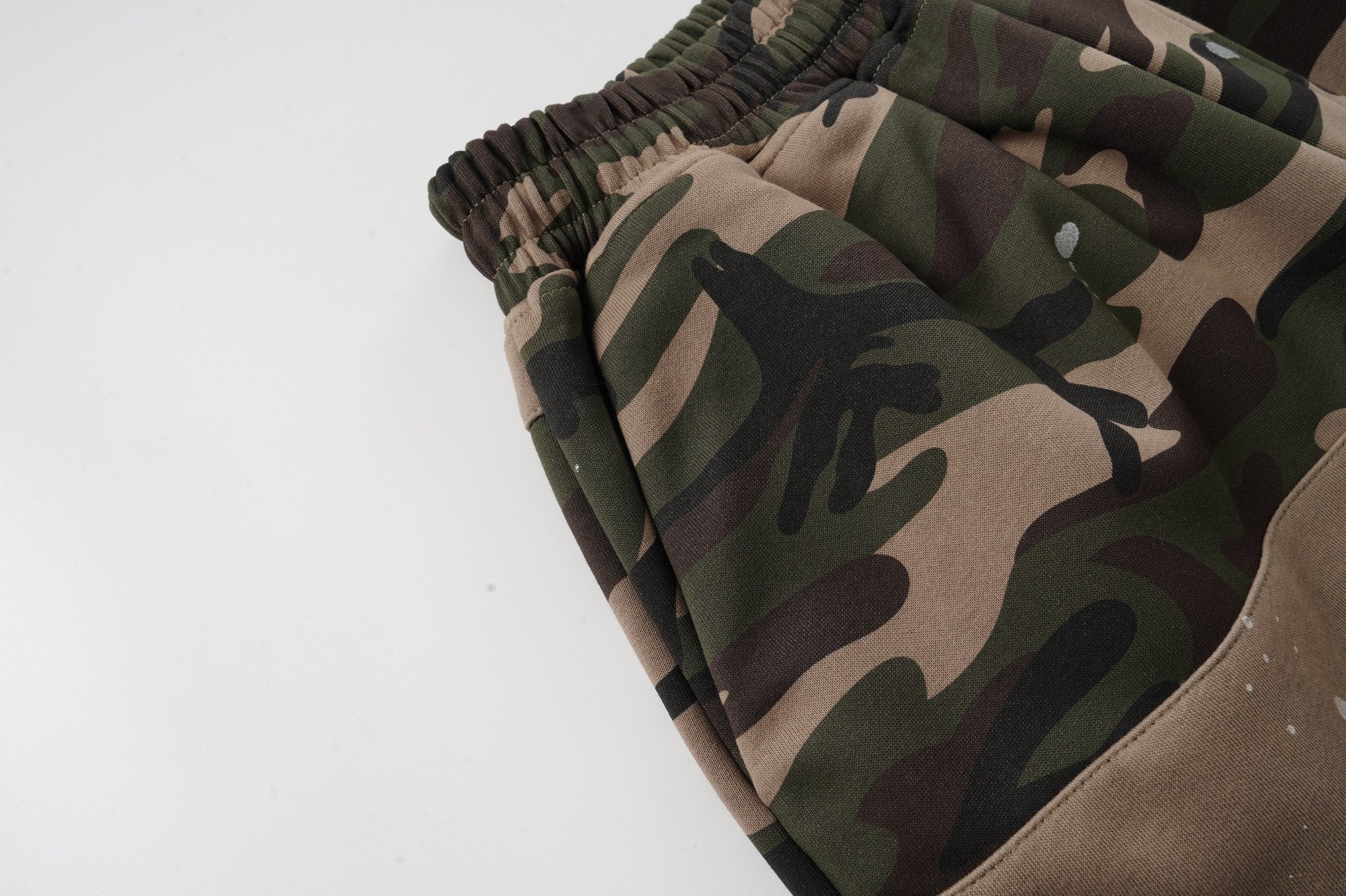 Camo Patchwork Baggy Shorts | Paint Splatter Streetwear