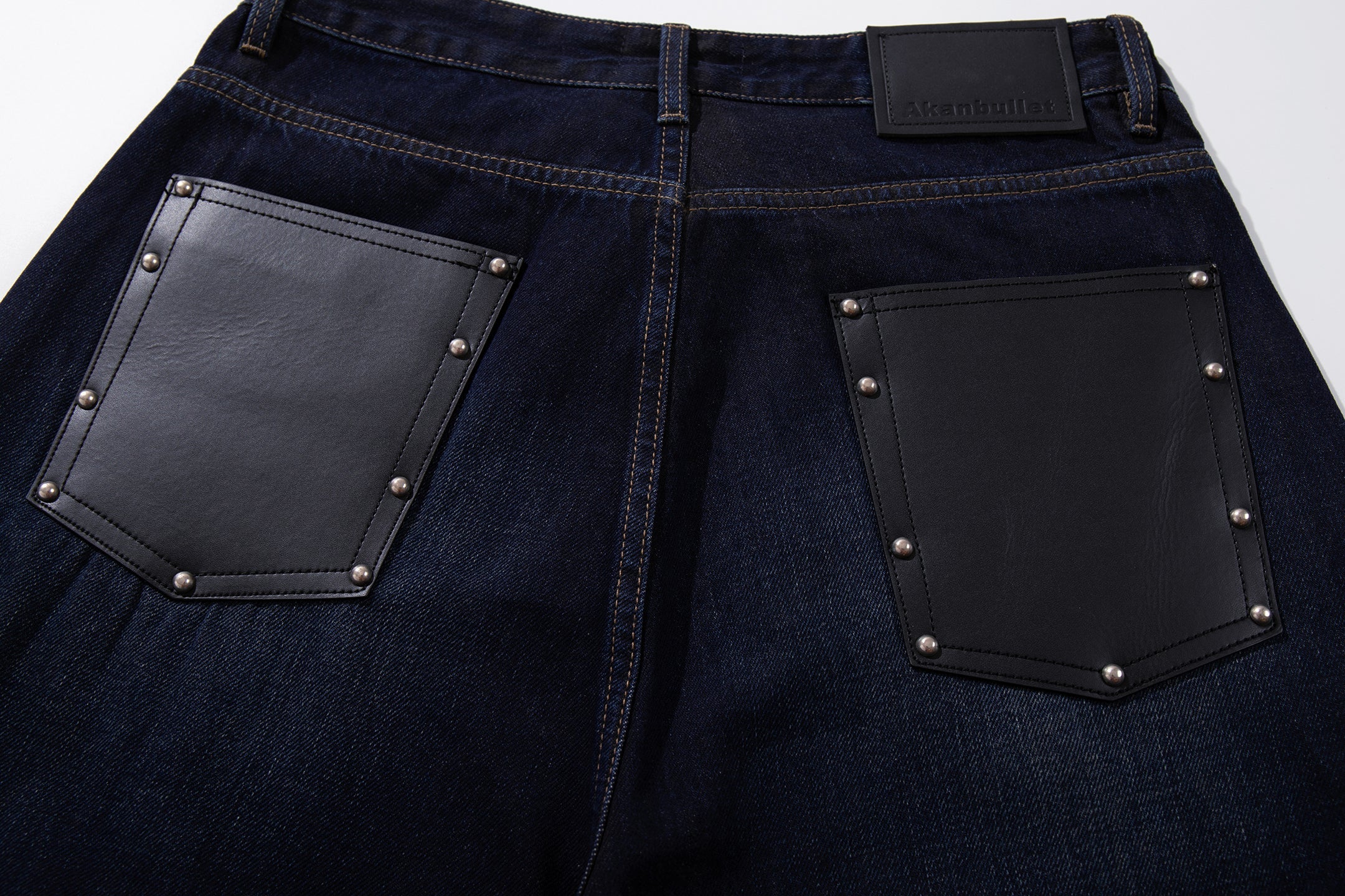 Omirad Leather-Patch Wide-Leg Jeans | Deep Indigo Denim