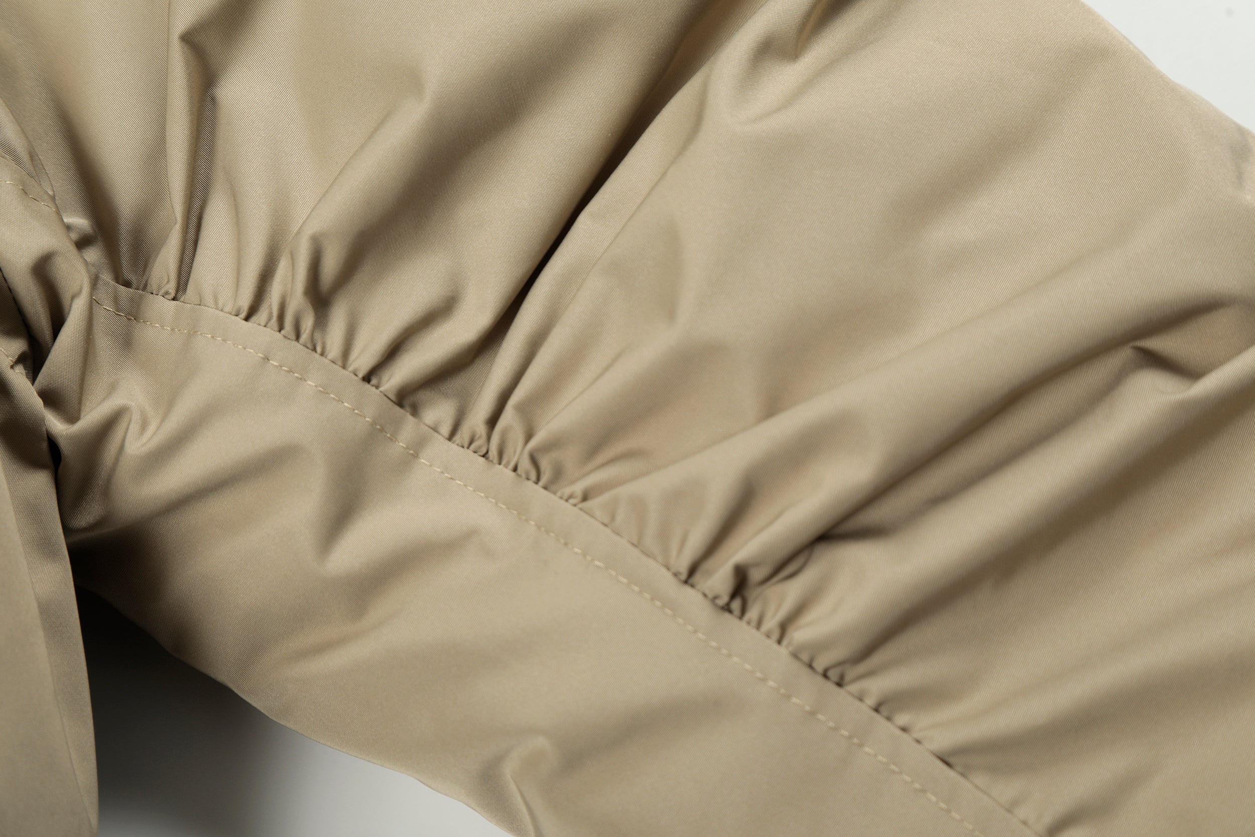 Faux Fur Hooded Nylon Bomber Jacket | Ruched Sleeve