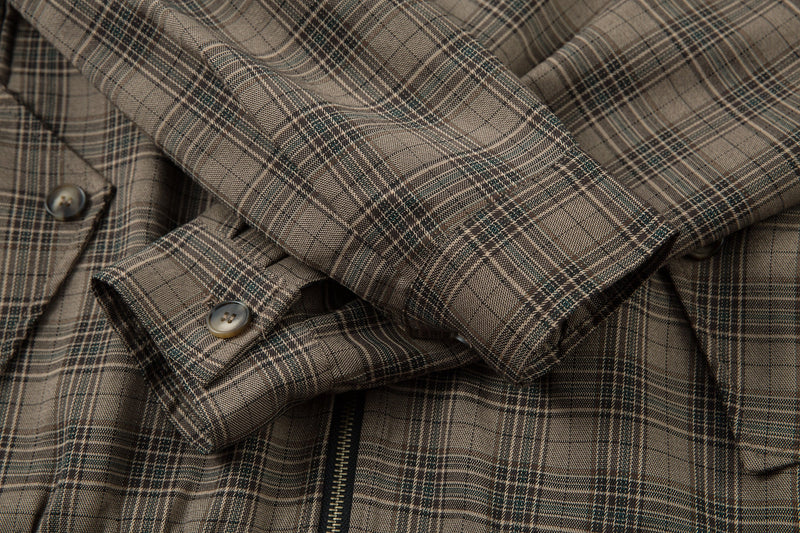 Vintage Plaid Stand-Collar Zip Jacket | Retro Check Pattern
