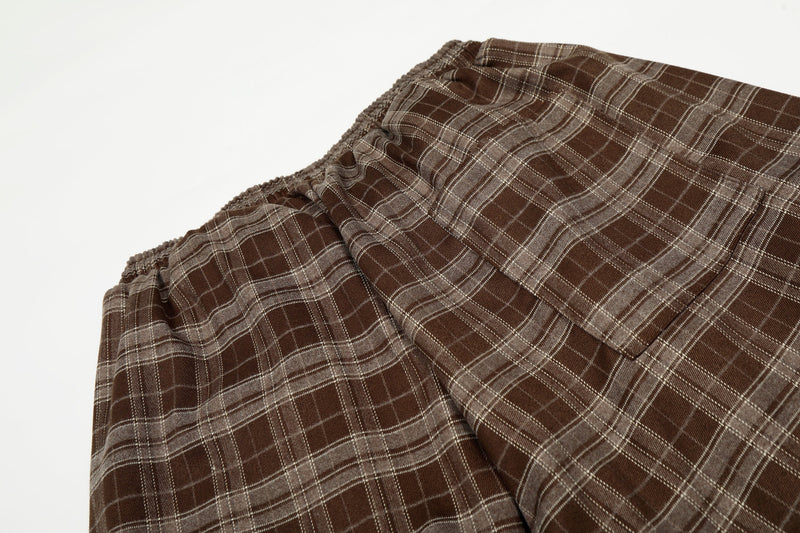 Omirad Brown Plaid Wide-Leg Pants | Streetwear Cargo Style