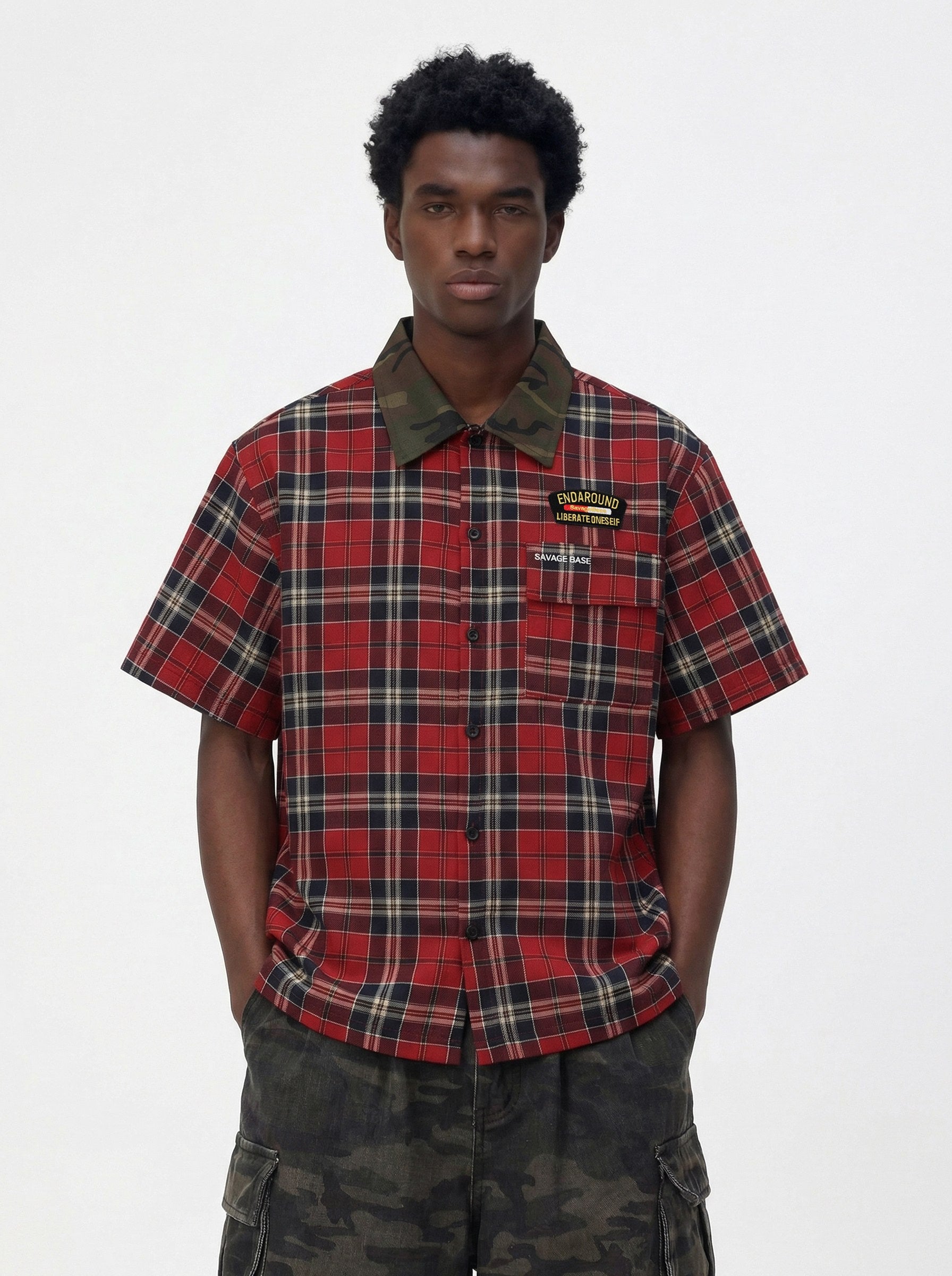 Omirad Savage Base Plaid Shirt | Camo Collar Street Style