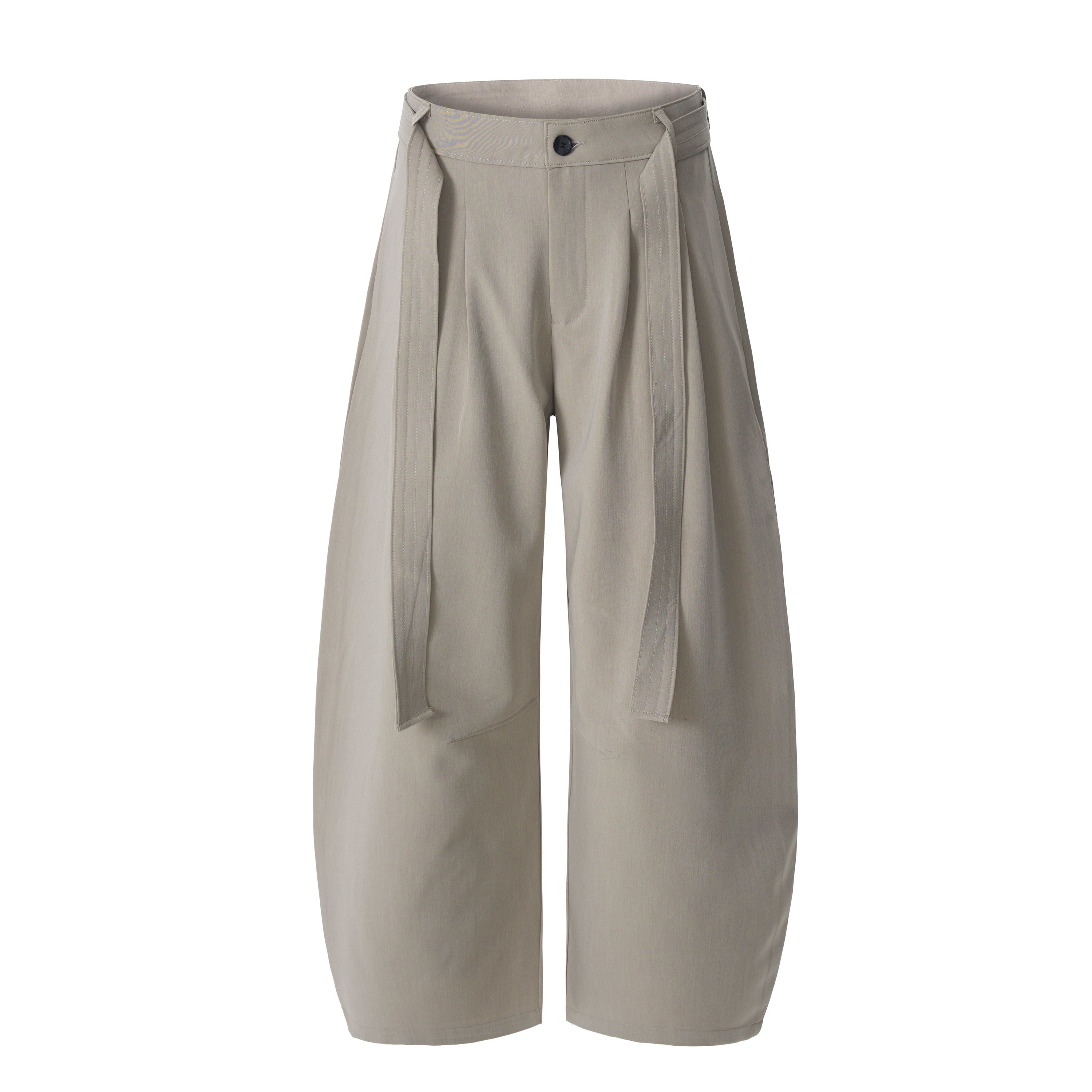Structured Belted Barrel-Leg Pleated Pants | Omirad