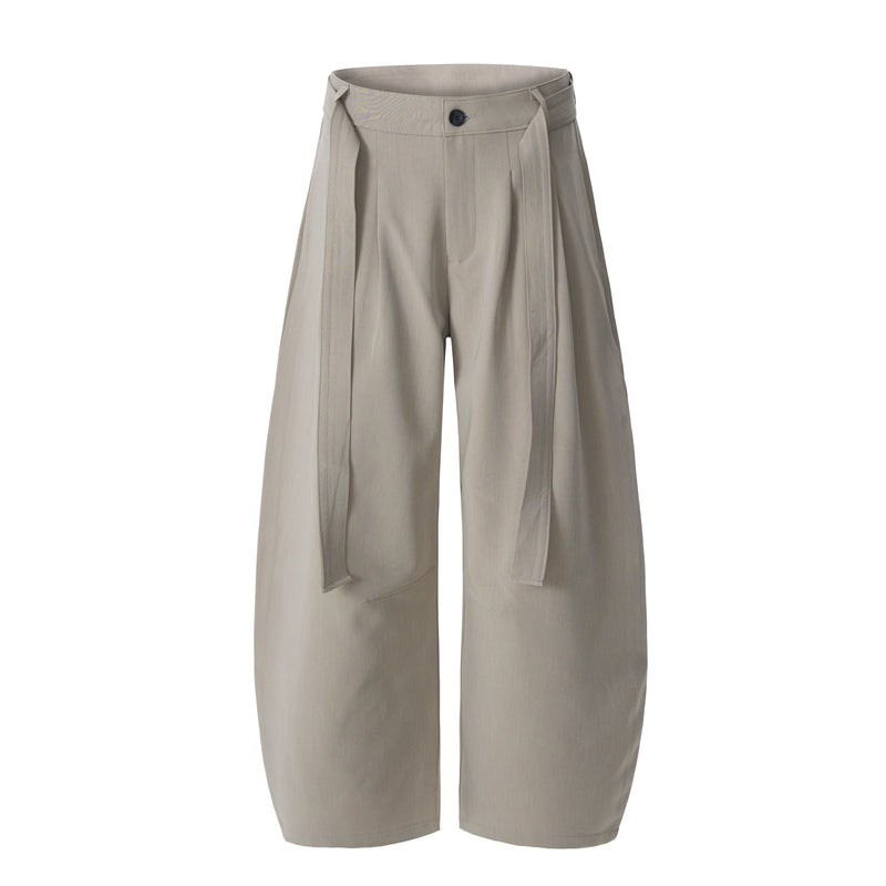Structured Belted Barrel-Leg Pleated Pants | Omirad