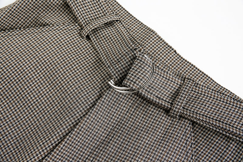 Omirad Micro-Check Belted Wide-Leg Pants | Cotton Blend