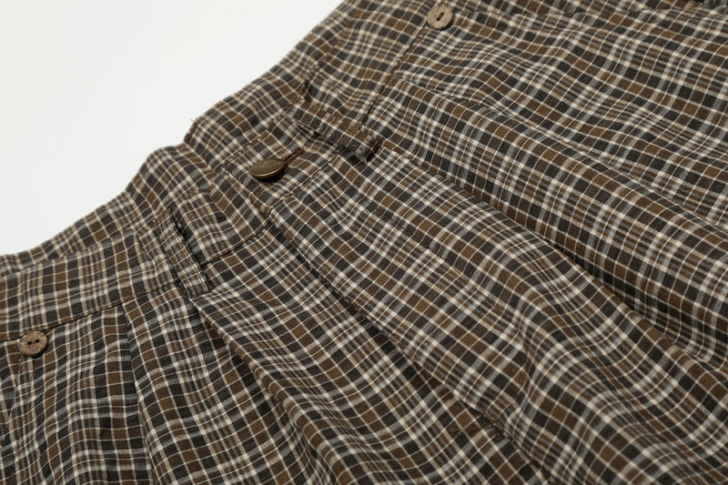 Omirad Vintage Plaid Wide-Leg Pants | 100% Cotton Trousers