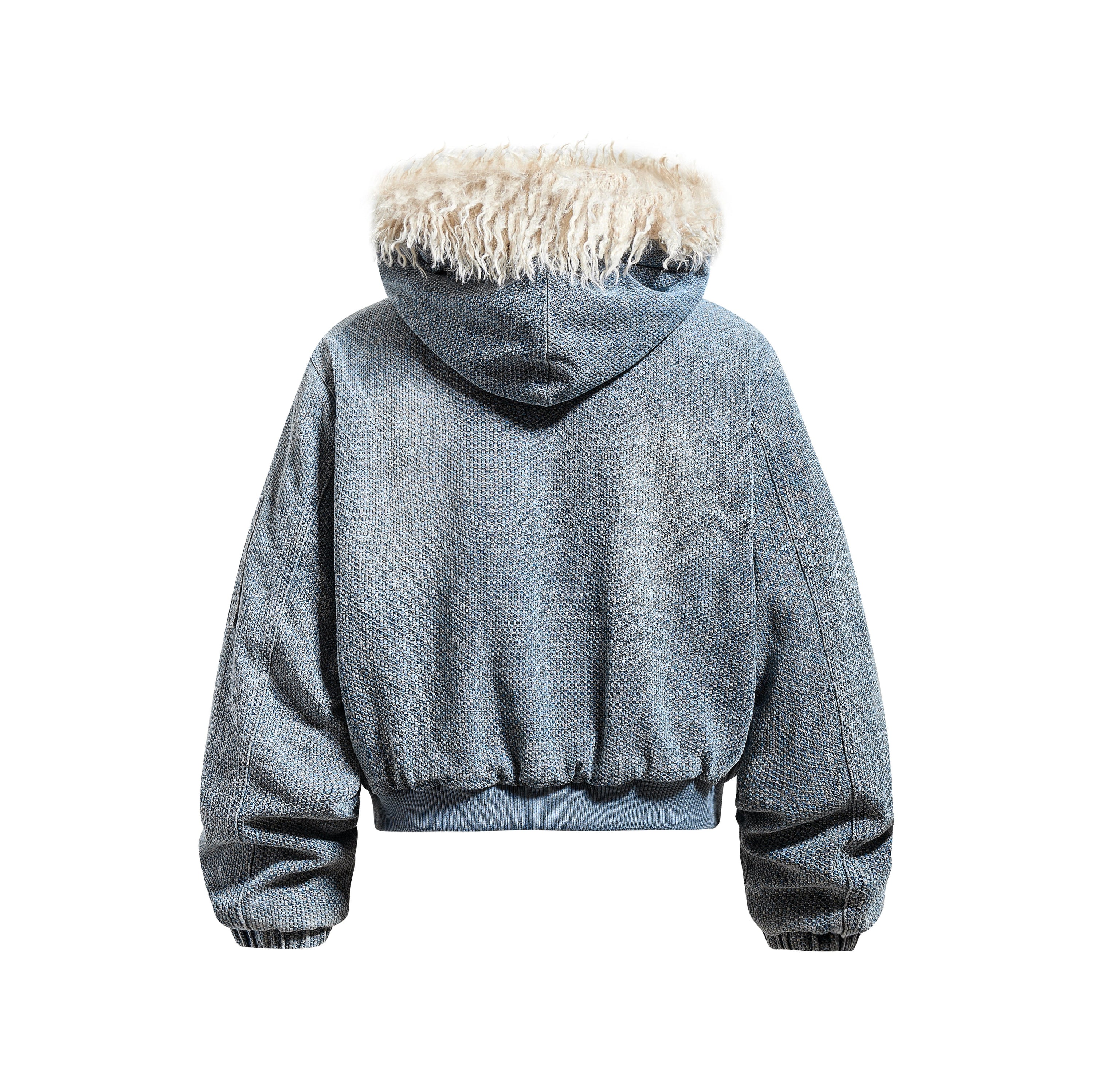 Omirad Fur-Trim Washed Hooded Bomber Jacket | Street Style