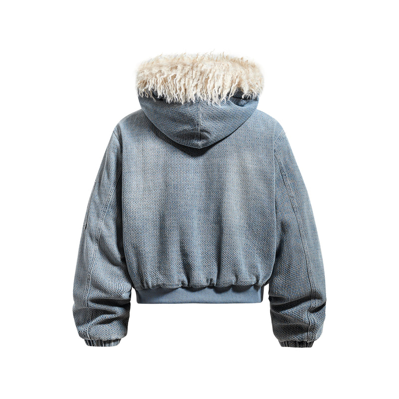 Omirad Fur-Trim Washed Hooded Bomber Jacket | Street Style