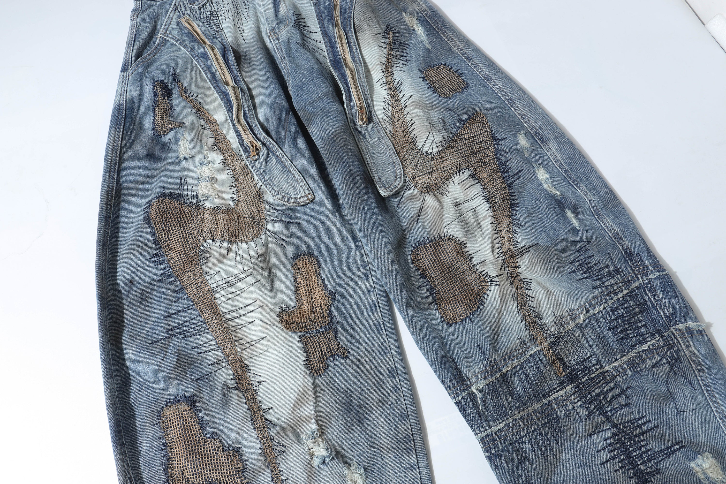 Omirad Distressed Patchwork Wide-Leg Denim Pants | Y2K