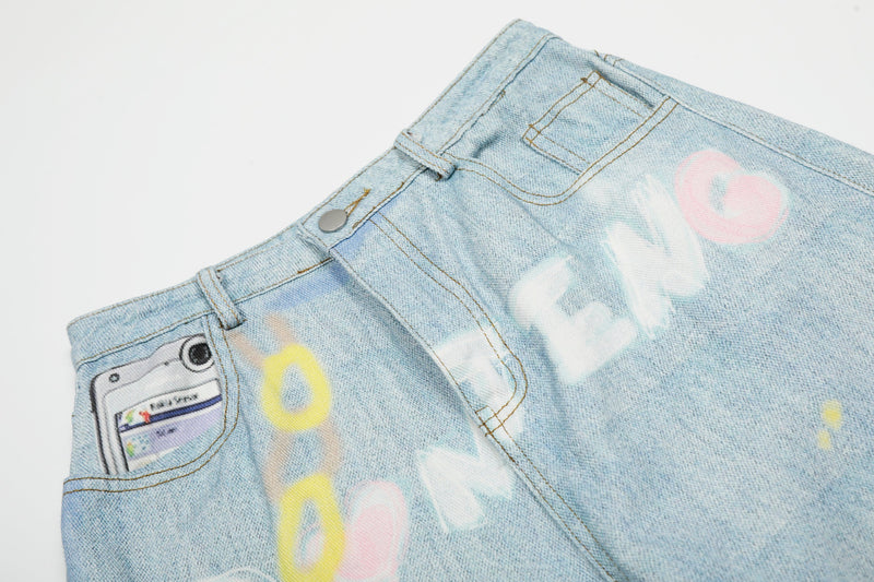 Omirad Life Is Beautiful Graffiti Wide-Leg Jeans