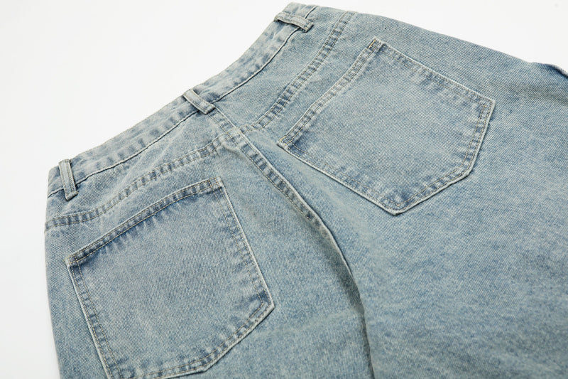 Light wash denim back waistband and pocket detail