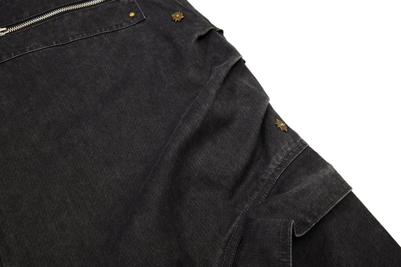 Multi-Zip Panel Cargo Denim Pants | Wide-Leg Streetwear