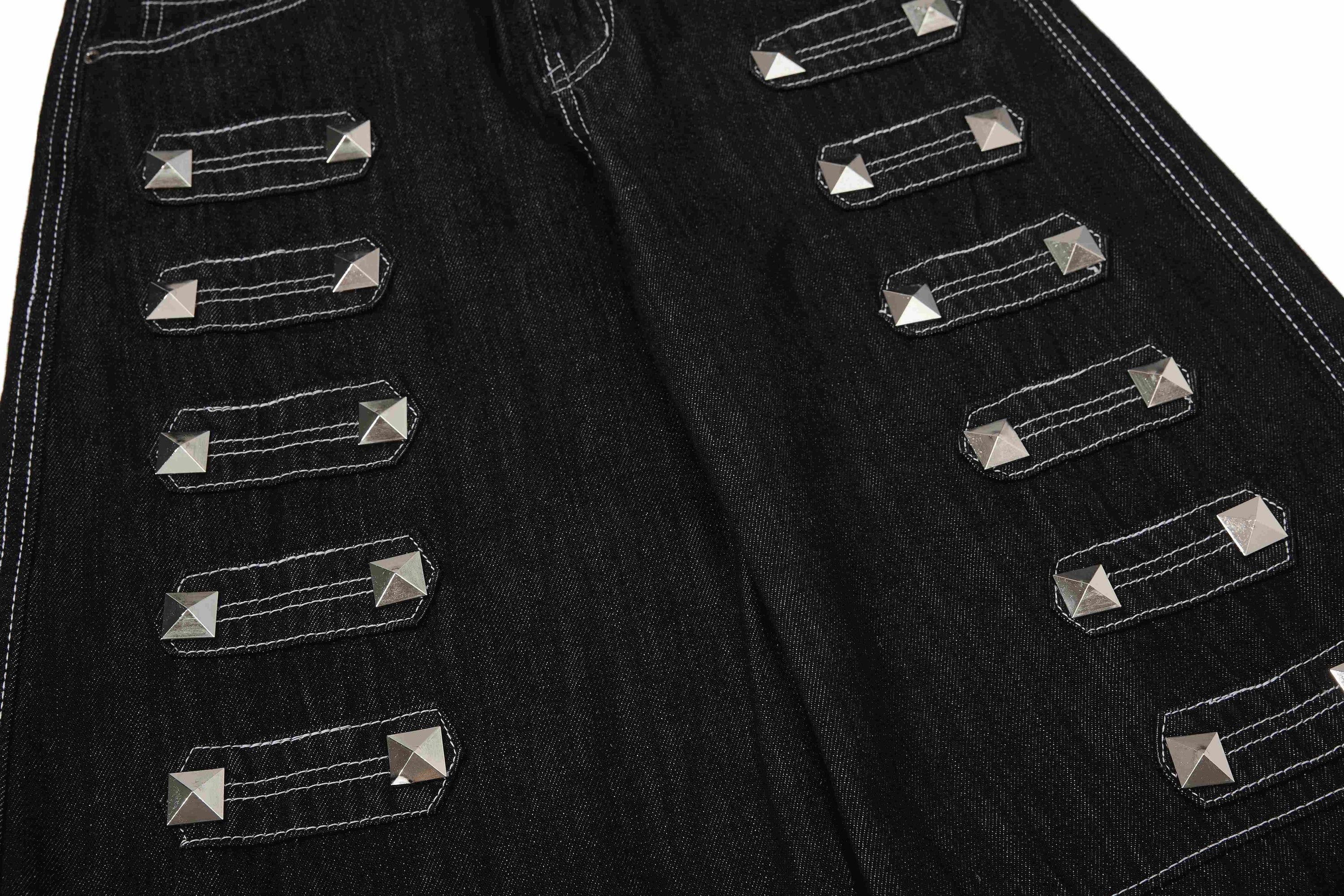 Studded Strap Wide-Leg Denim Pants | Punk Streetwear Jeans
