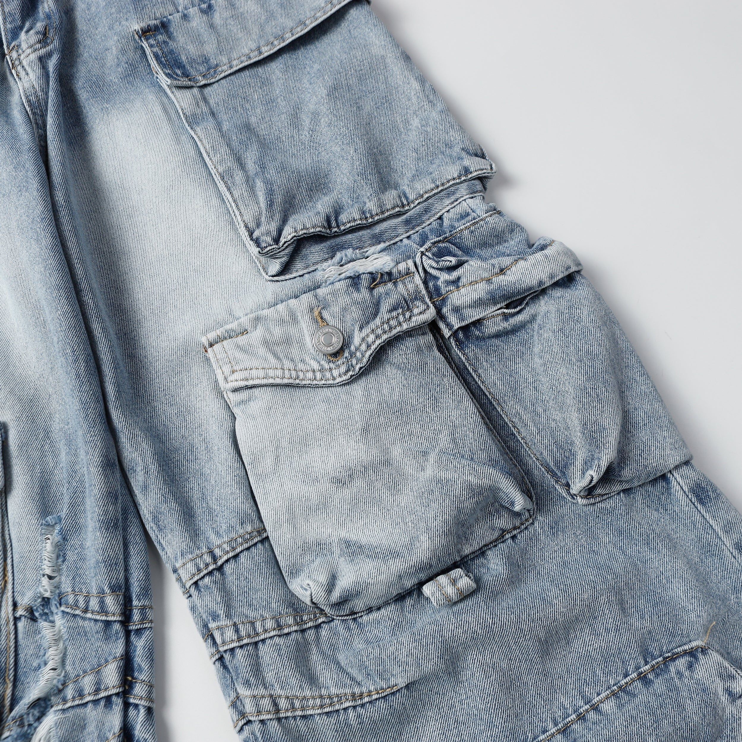 Distressed Multi-Pocket Cargo Denim Pants | Streetwear