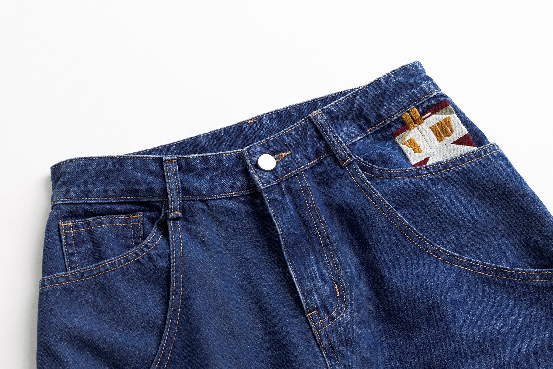 Omirad Embroidered Wide-Leg Cotton Denim Pants | Deep Blue