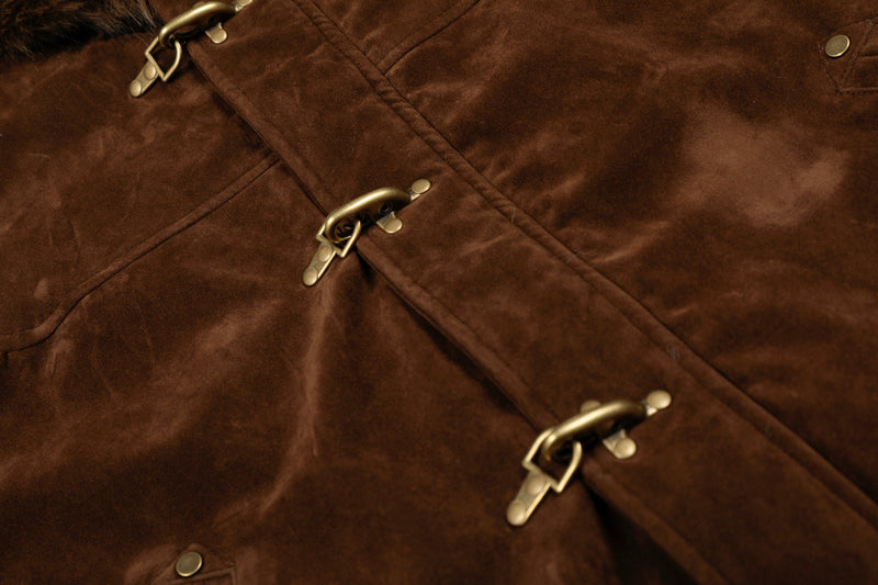 Omirad Faux Suede Fur-Lined Hooded Bomber Jacket