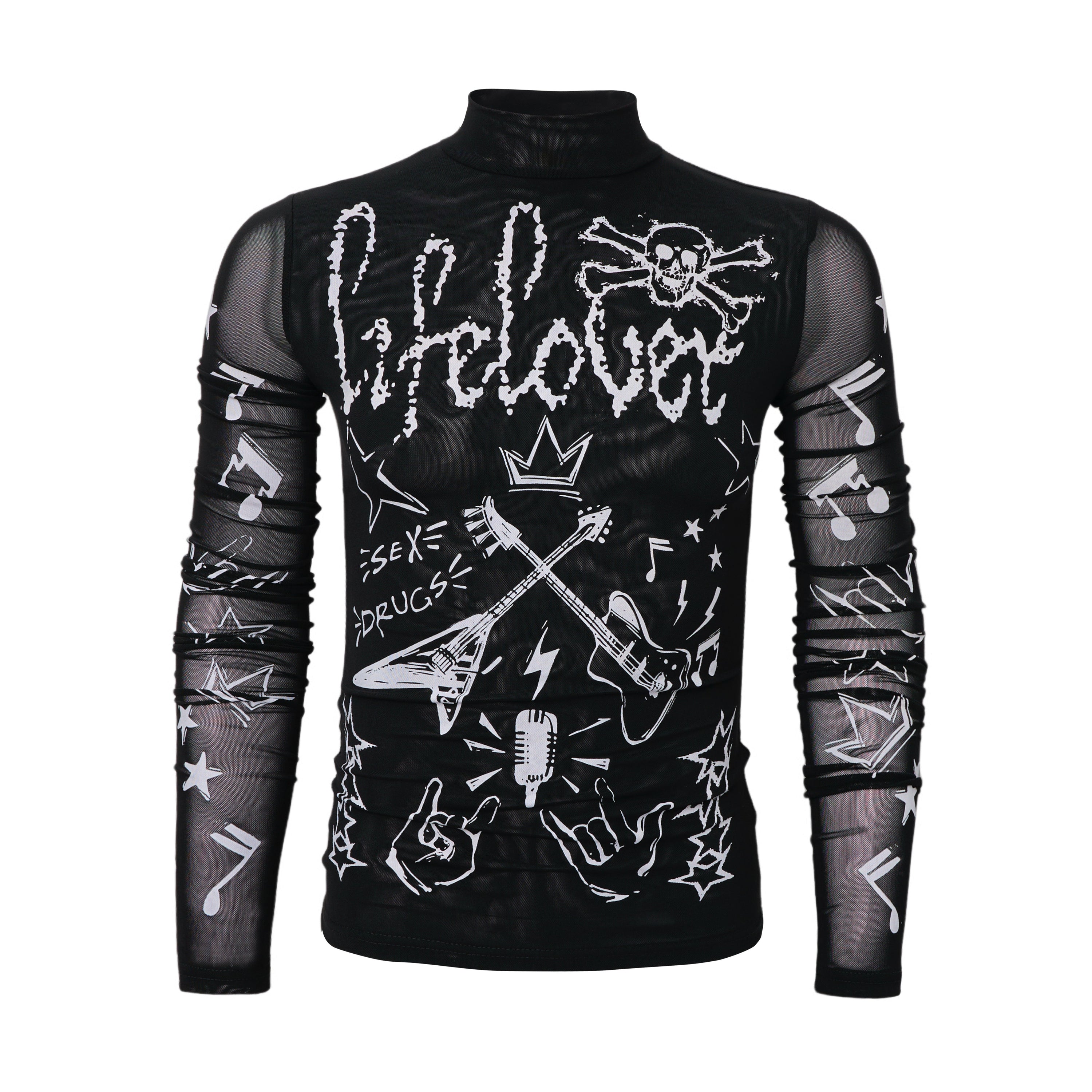 Men's Rock Graphic Long Sleeve Turtleneck Top | SEAKOFF