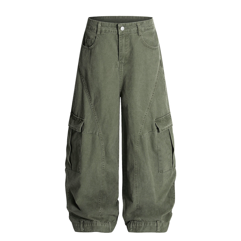 Omirad Heavy-Wash Wide-Leg Cargo Pants | Oversized Streetwear