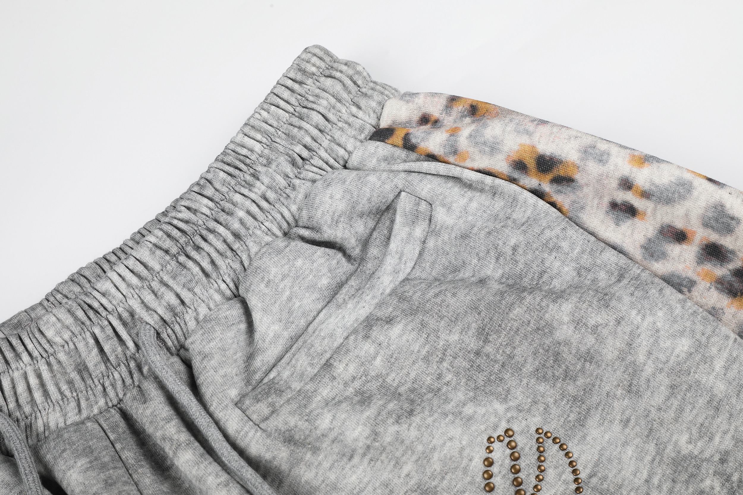 Leopard Panel Wide-Leg Sweatpants | Y2K Rhinestone Logo
