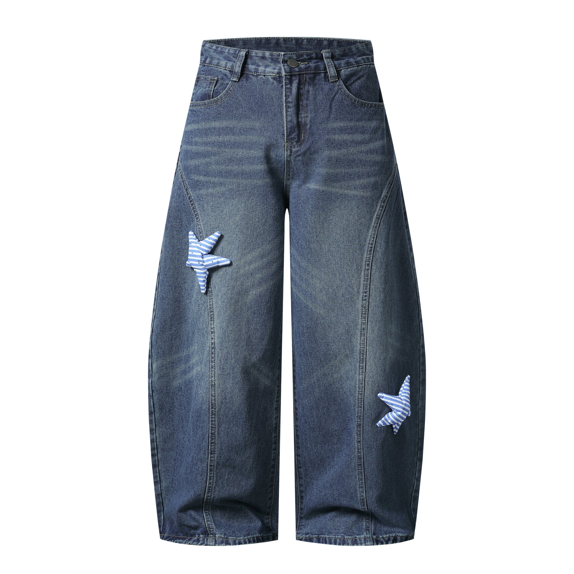 Star Patch Wide-Leg Denim Jeans | Y2K Street Style