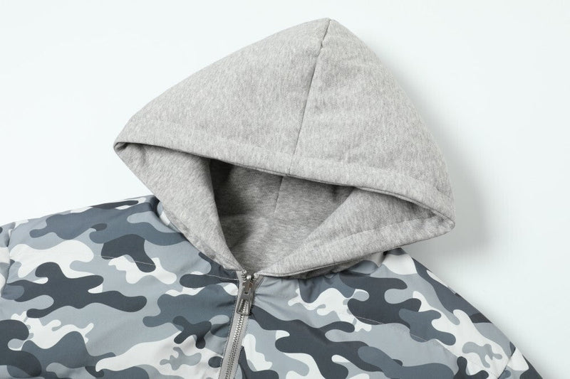 Reversible Camo Varsity Hoodie Jacket | TAELEPLUS Logo