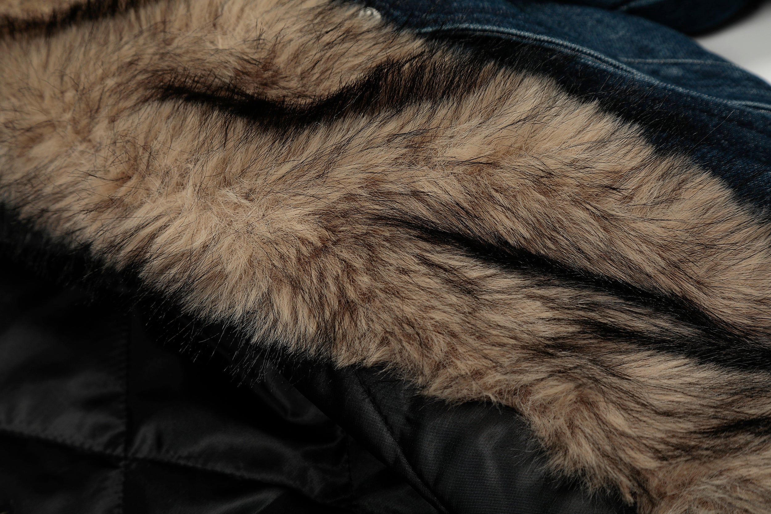 Detachable Fur-Collar Denim Bomber Jacket | Deep Indigo & Washed Black