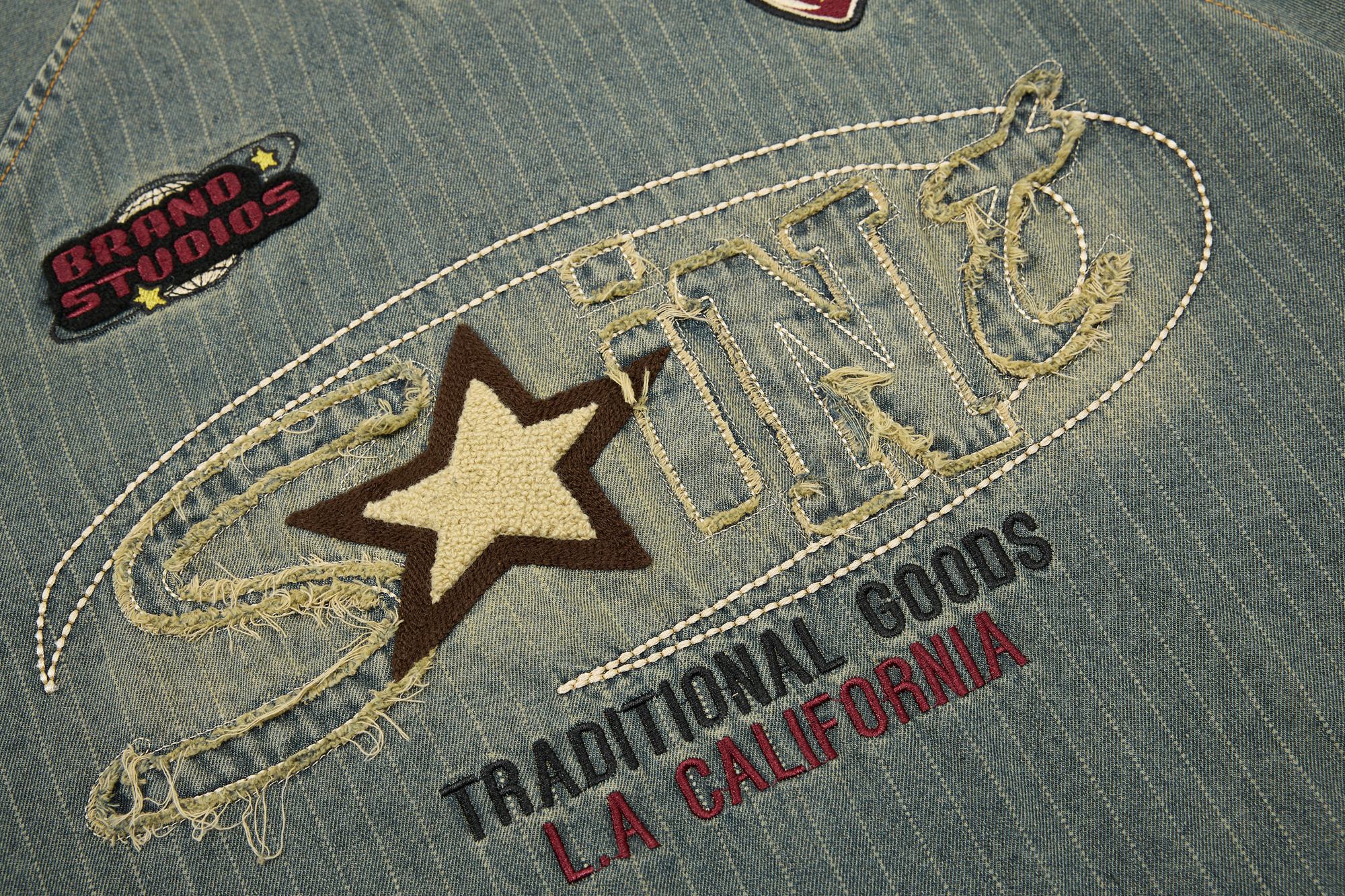 Vintage Pinstripe Denim Sport Tee | Embroidered Streetwear