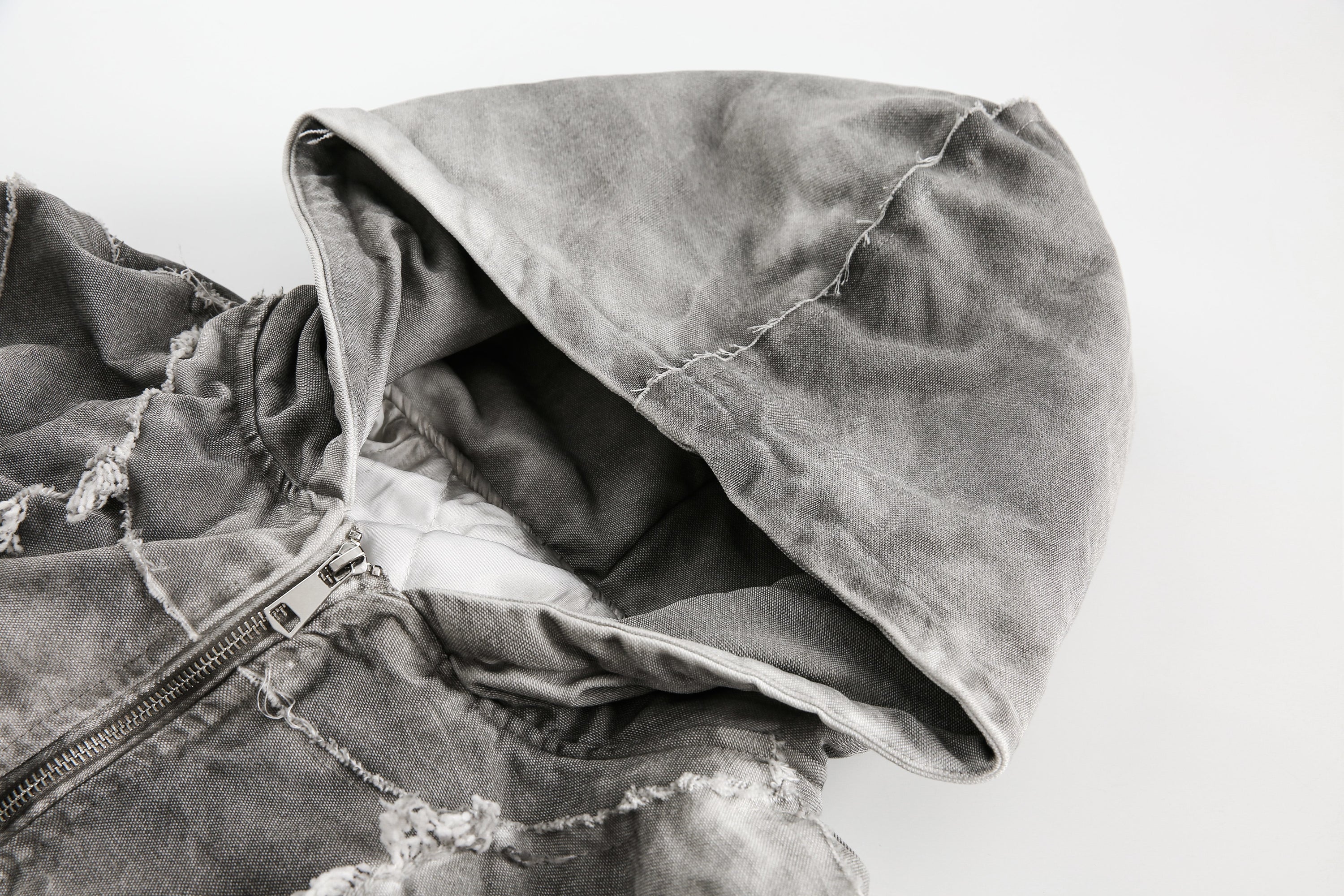 Distressed Patchwork Hoodie Jacket | Washed Streetwear