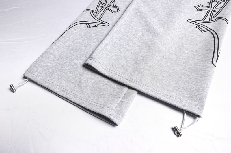 Gothic Outline Wide-Leg Sweatpants | Streetwear Joggers