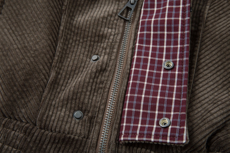 Corduroy Plaid-Lined Zip Jacket | Vintage Streetwear