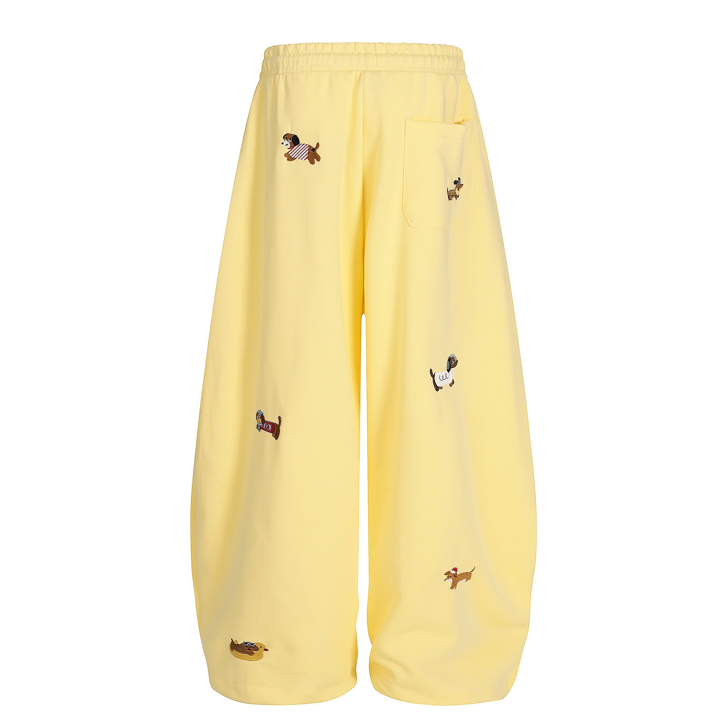 Embroidered Dog Motif Wide-Leg Sweatpants | Omirad