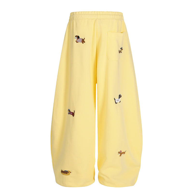 Embroidered Dog Motif Wide-Leg Sweatpants | Omirad
