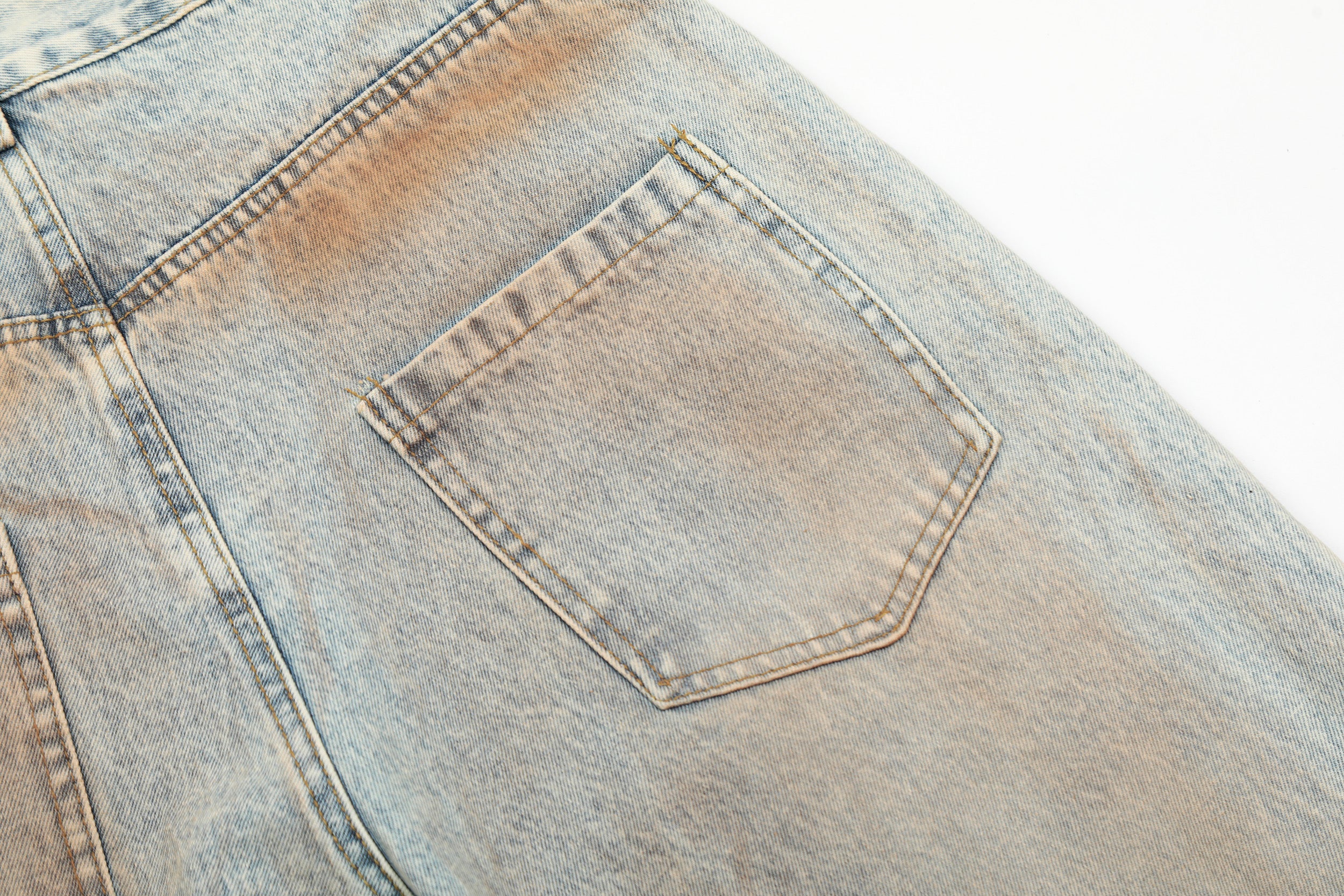 Rust Wash Distressed Barrel Jeans | Wide Leg Vintage Denim