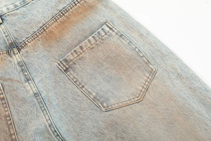 Rust Wash Distressed Barrel Jeans | Wide Leg Vintage Denim