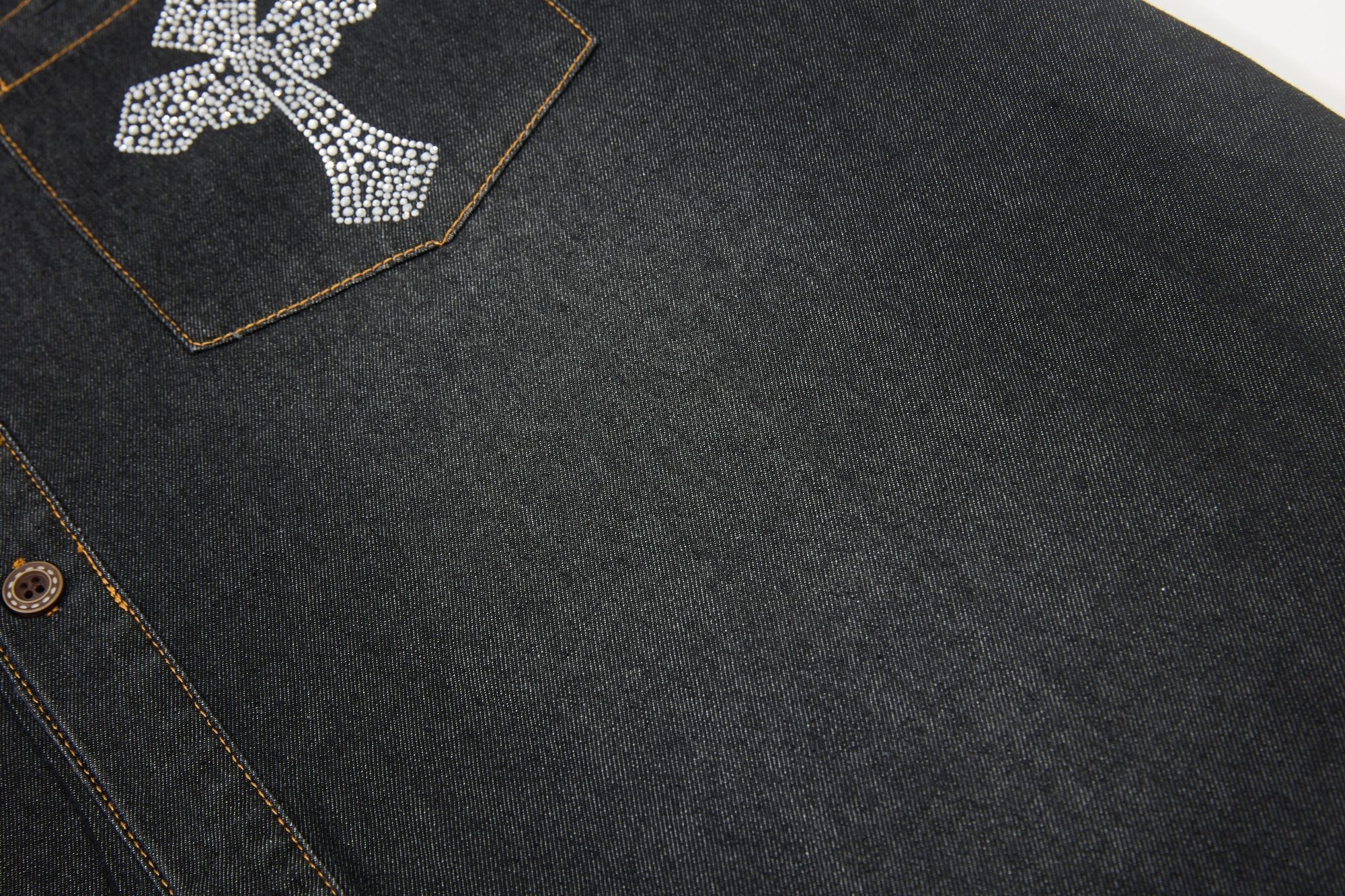 Mafaero Rhinestone Cross Denim Shirt | Streetwear Button-Up
