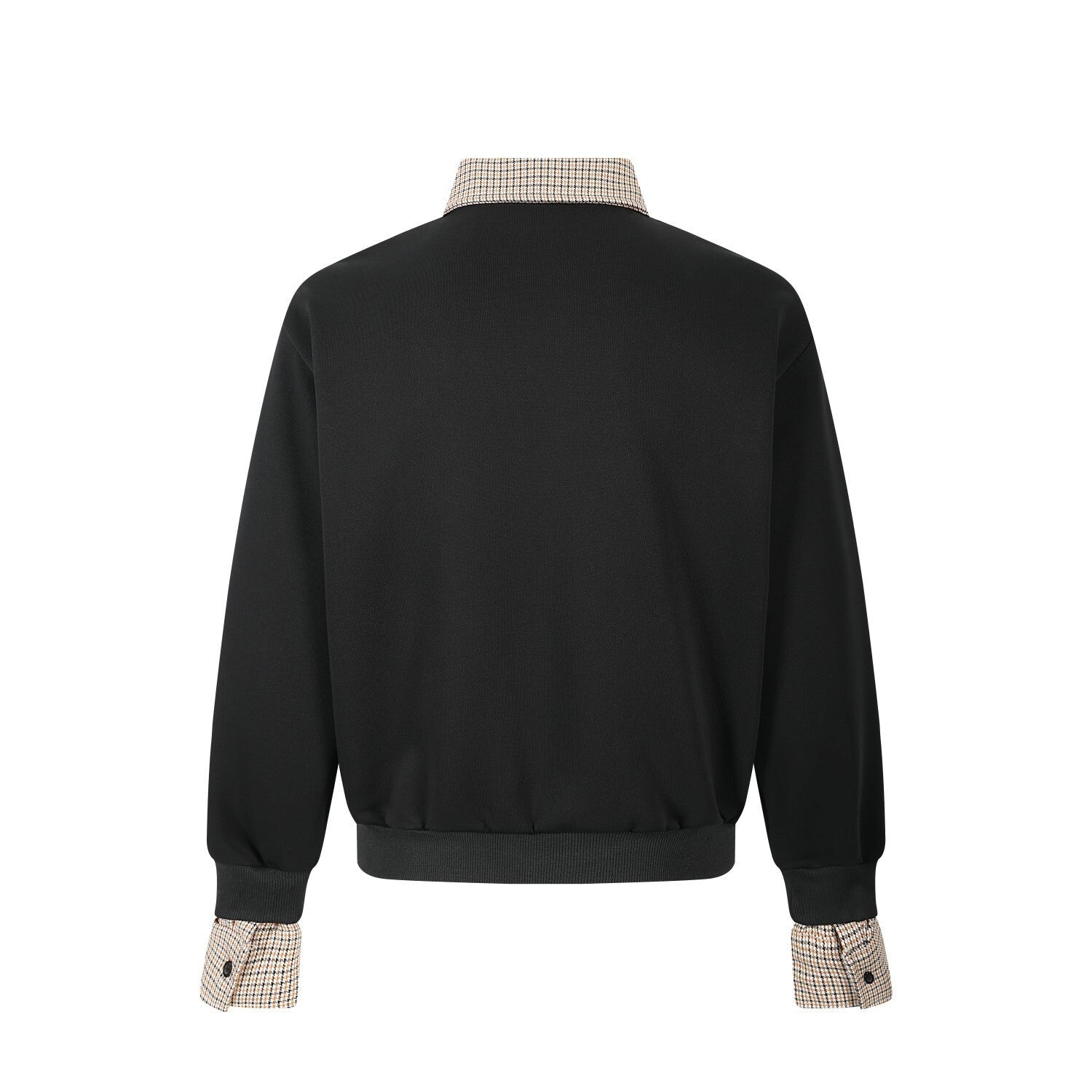 Layered Checkered Collar Half-Zip Pullover | Relaxed Fit