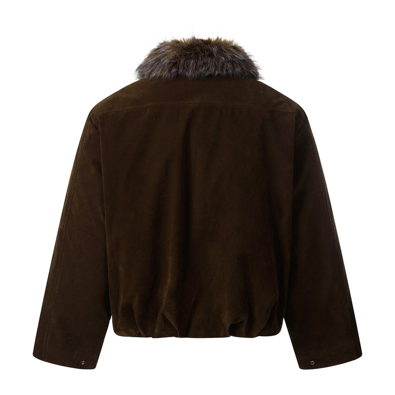 Faux Fur Collar Velvet Bomber Jacket | Cropped Streetwear