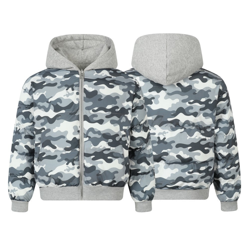 Reversible Camo Varsity Hoodie Jacket | TAELEPLUS Logo