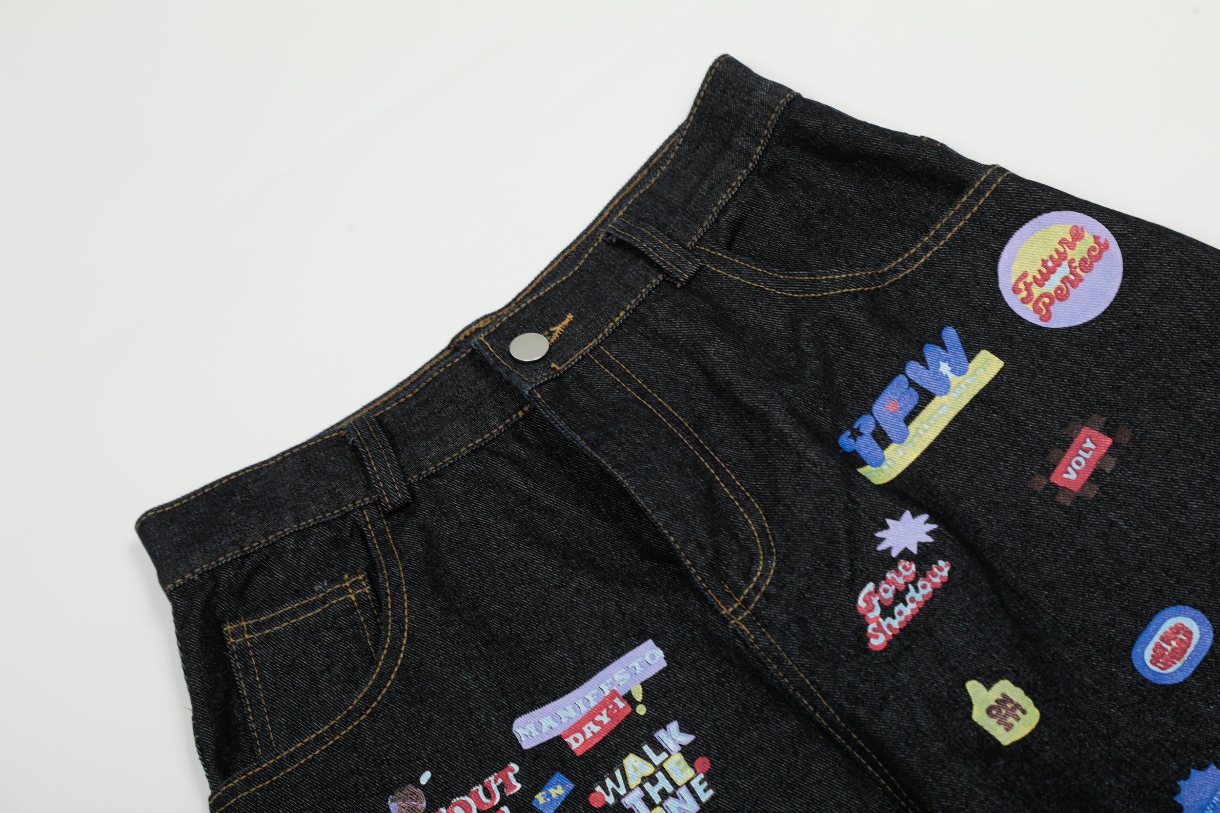 Graphic Patch Wide-Leg Denim Pants | Y2K Streetwear Jeans