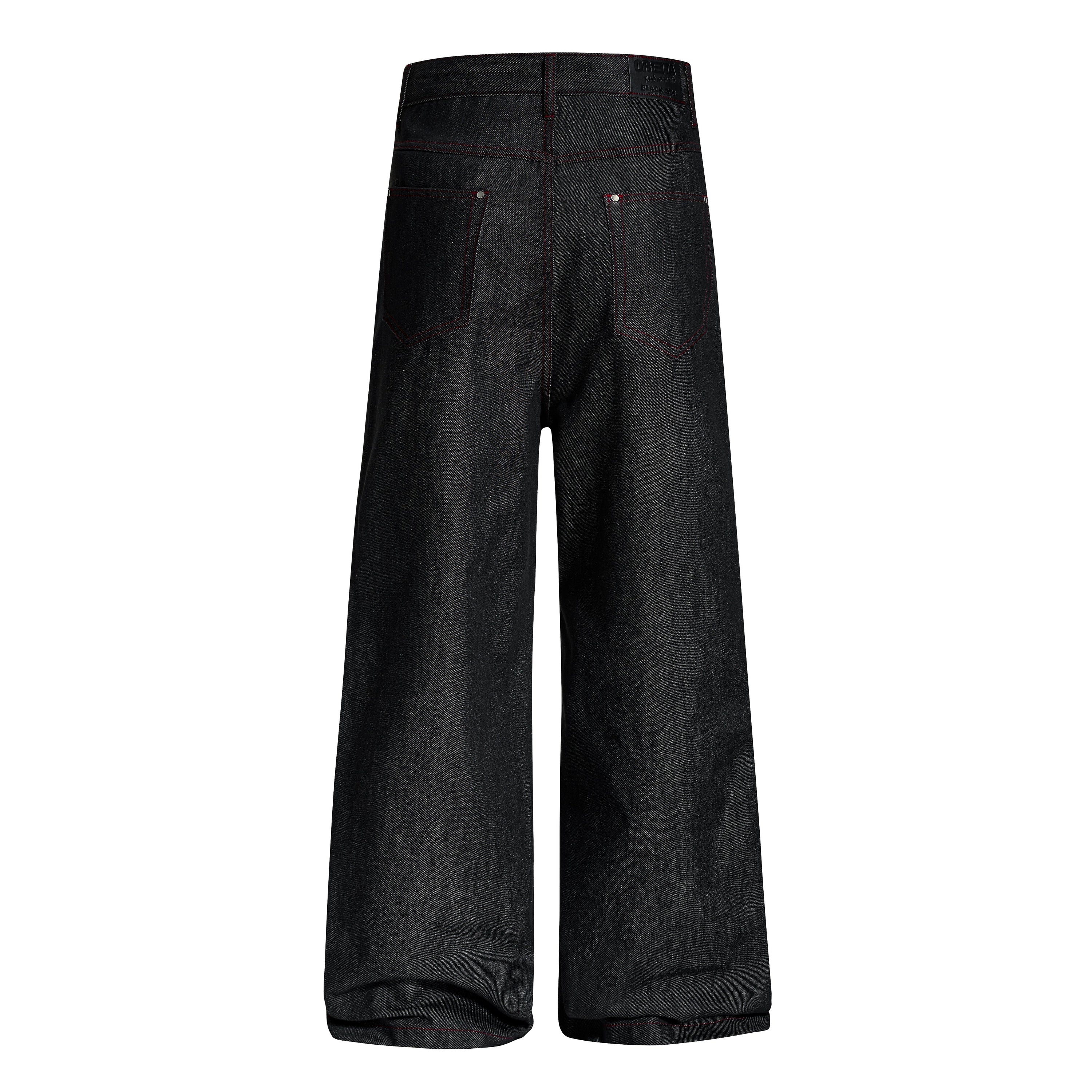 Omirad Multi-Pocket Wide-Leg Denim Pants | Red Contrast Stitch