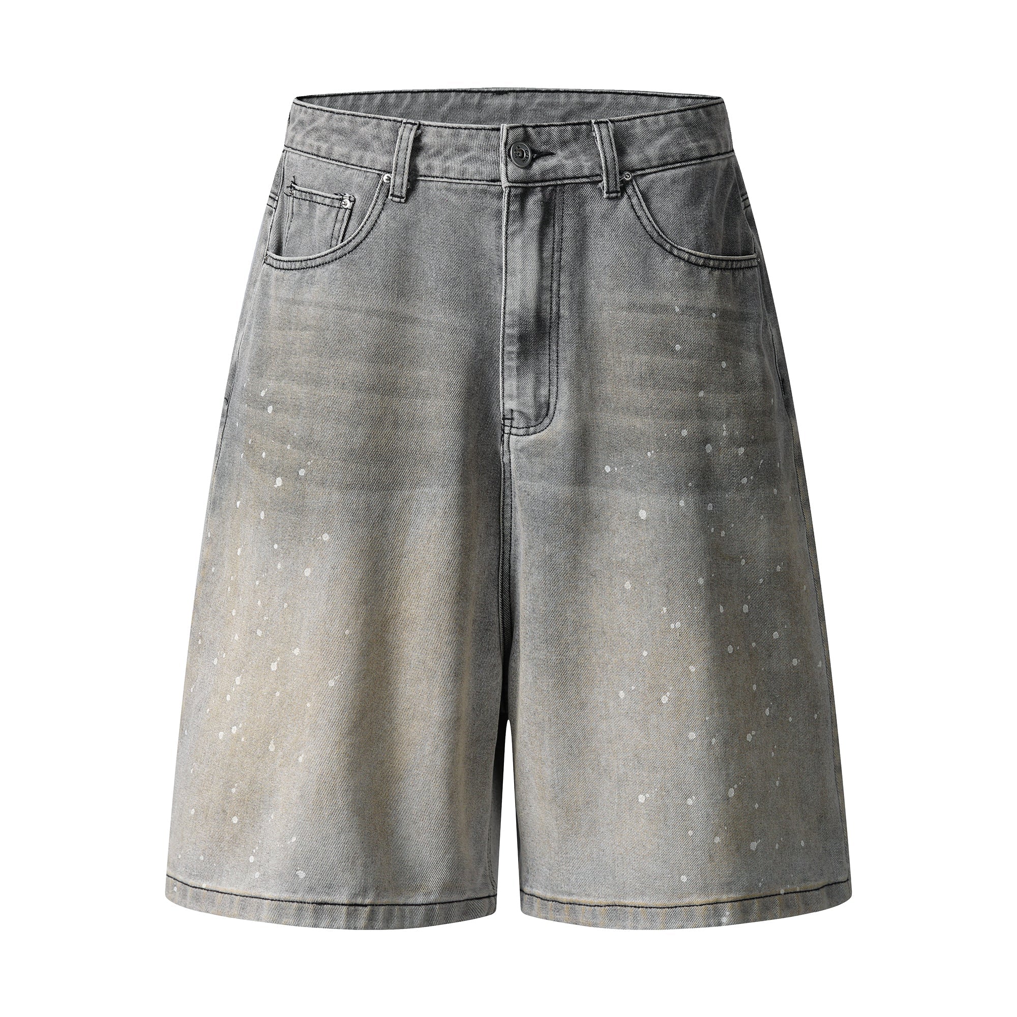 Speckled Fade Wide-Leg Denim Shorts | Grey Wash Streetwear