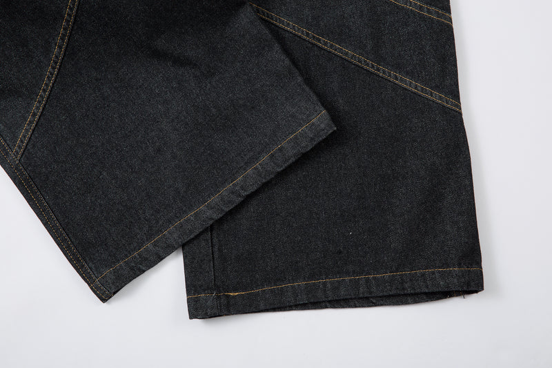 Multi-Panel Wide-Leg Denim Pants with Contrast Stitching