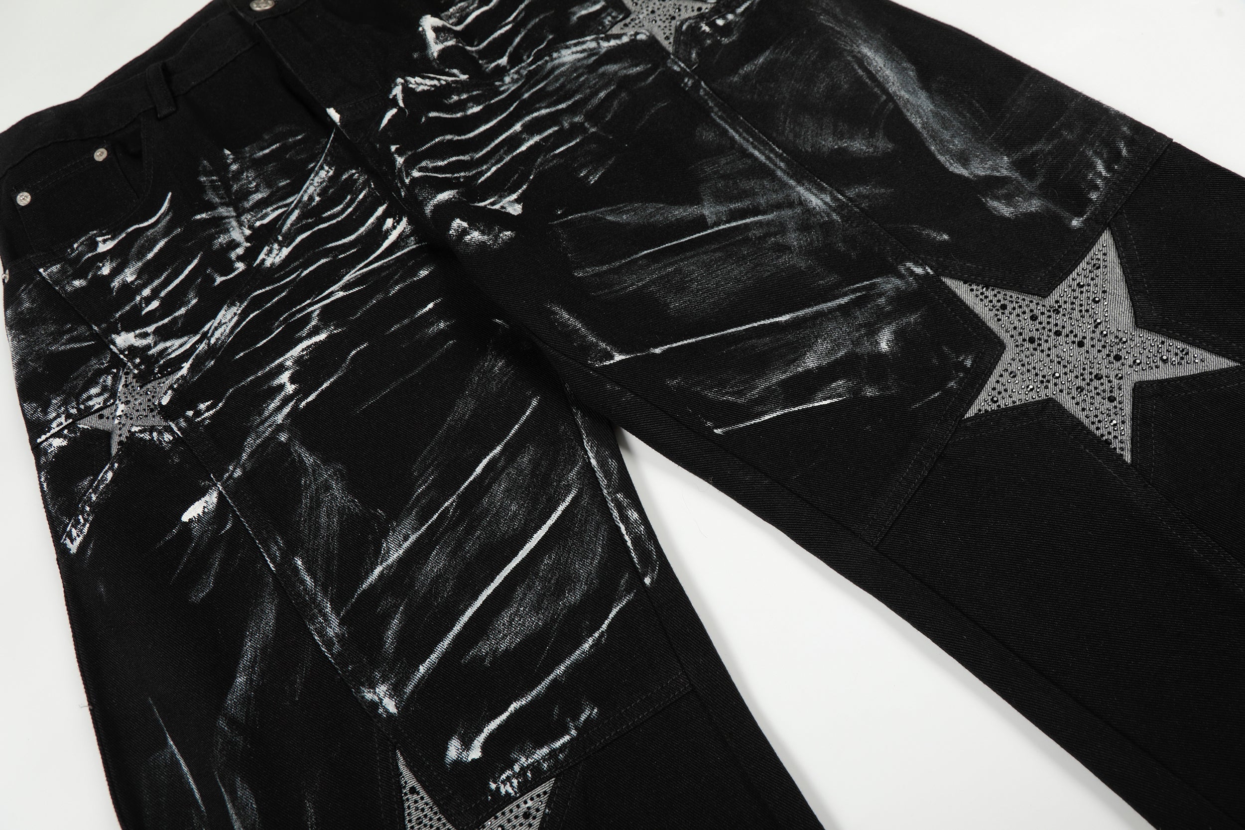 Star Brush-Stroke Wide-Leg Jeans | Artistic Streetwear Denim