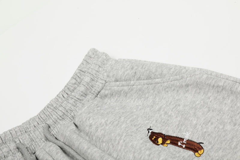 Embroidered Dog Motif Wide-Leg Sweatpants | Omirad